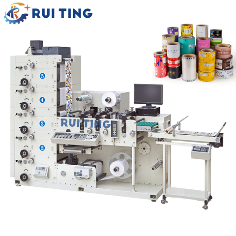 Roll to Roll Digital Label Printing Machine Paper Bag Rolling 5 color Flexo Printing Machine